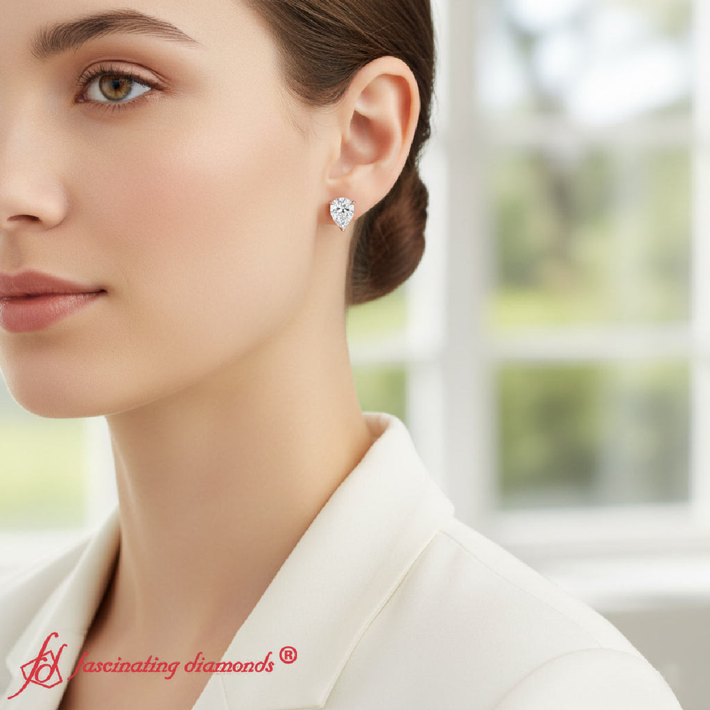Three-Prong Pear Diamond Solitaire Stud Earrings [IGI Certified]