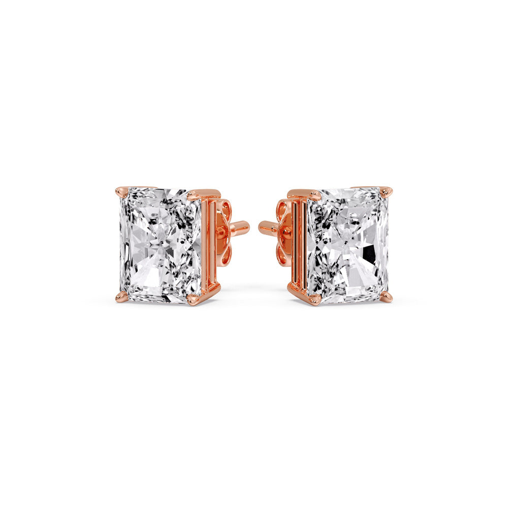 IGI Certified Basket Stud Earrings Set With Radiant Cut Diamonds