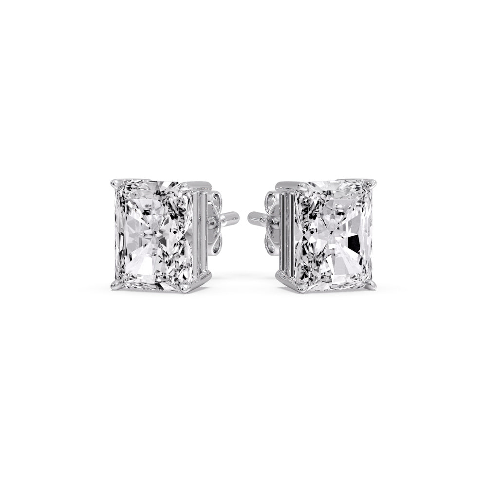 IGI Certified Basket Stud Earrings Set With Radiant Cut Diamonds
