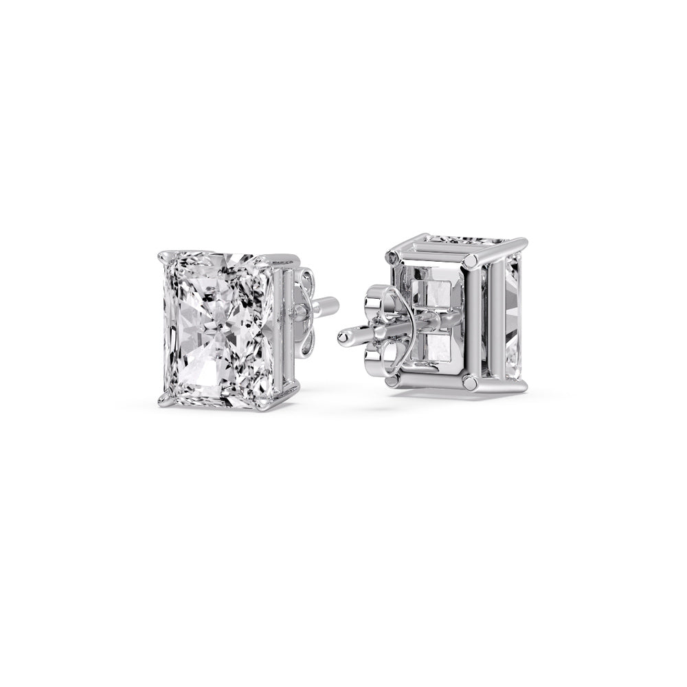 IGI Certified Basket Stud Earrings Set With Radiant Cut Diamonds