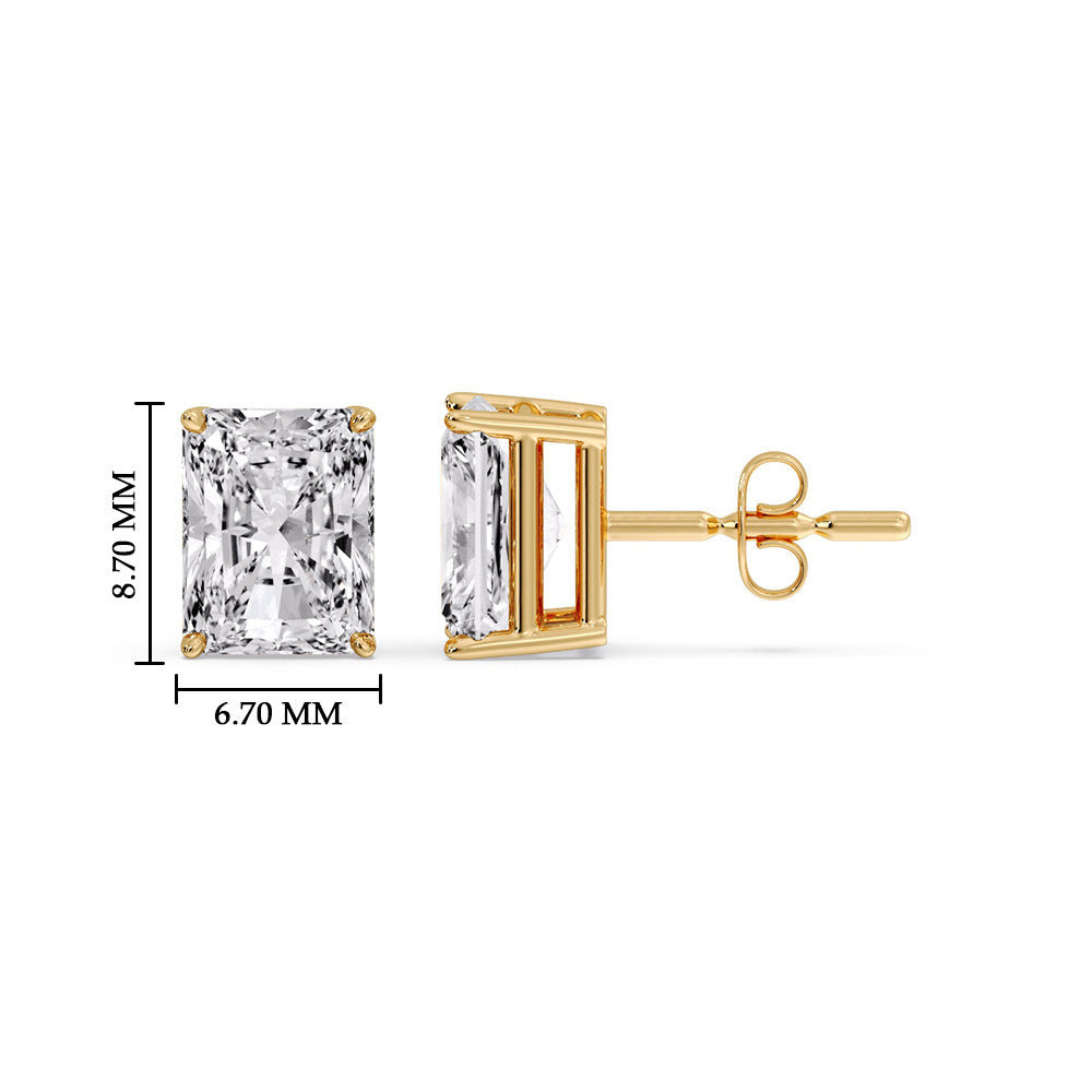 IGI Certified Basket Stud Earrings Set With Radiant Cut Diamonds