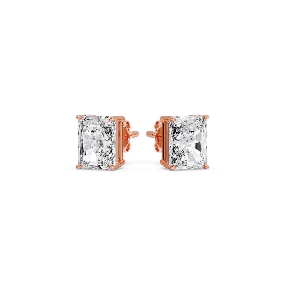 IGI Certified Basket Stud Earrings Set With Radiant Cut Diamonds