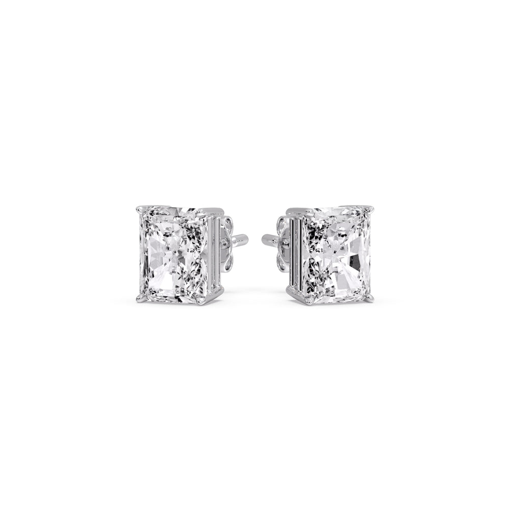 IGI Certified Basket Stud Earrings Set With Radiant Cut Diamonds