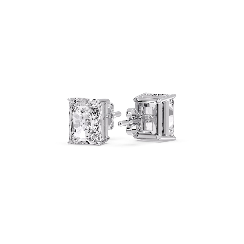 IGI Certified Basket Stud Earrings Set With Radiant Cut Diamonds