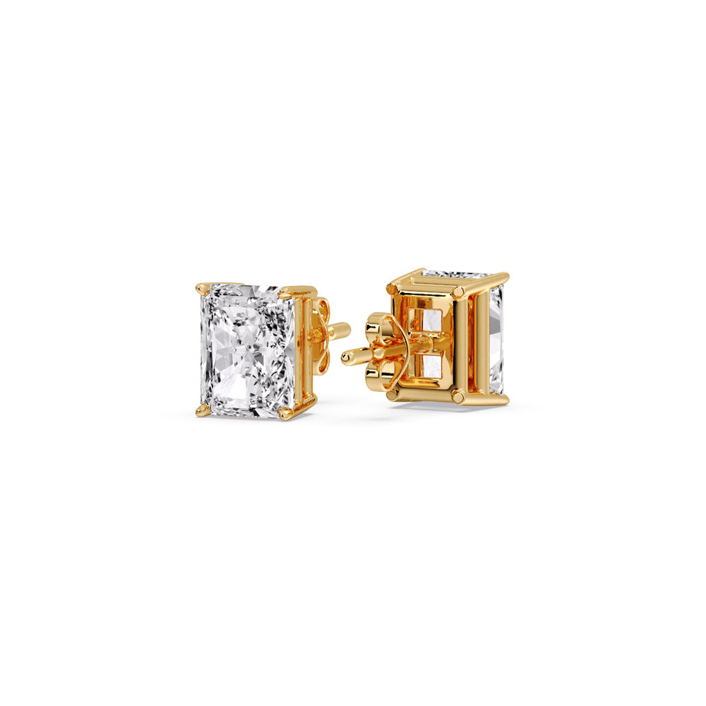 IGI Certified Basket Stud Earrings Set With Radiant Cut Diamonds