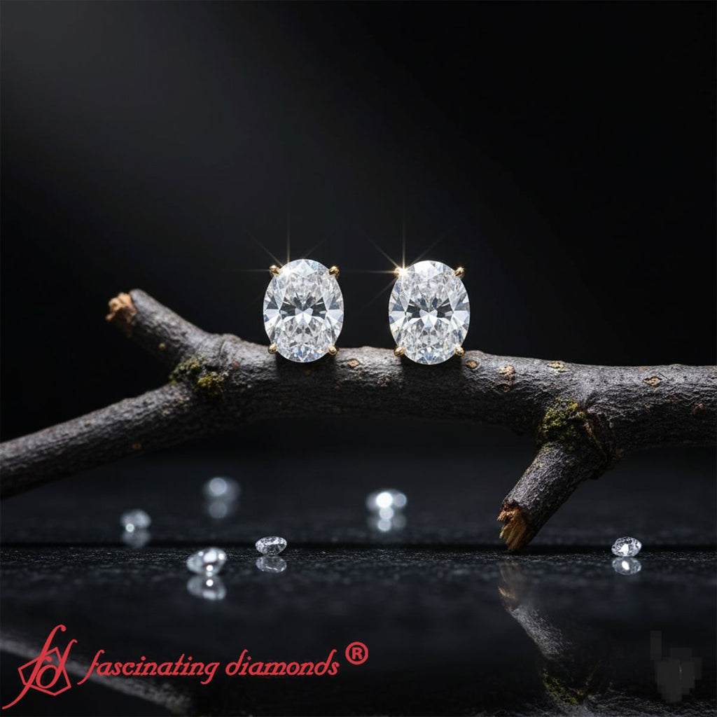Classic Four Prong Oval Diamond Solitaire Stud Earrings [IGI Certified]