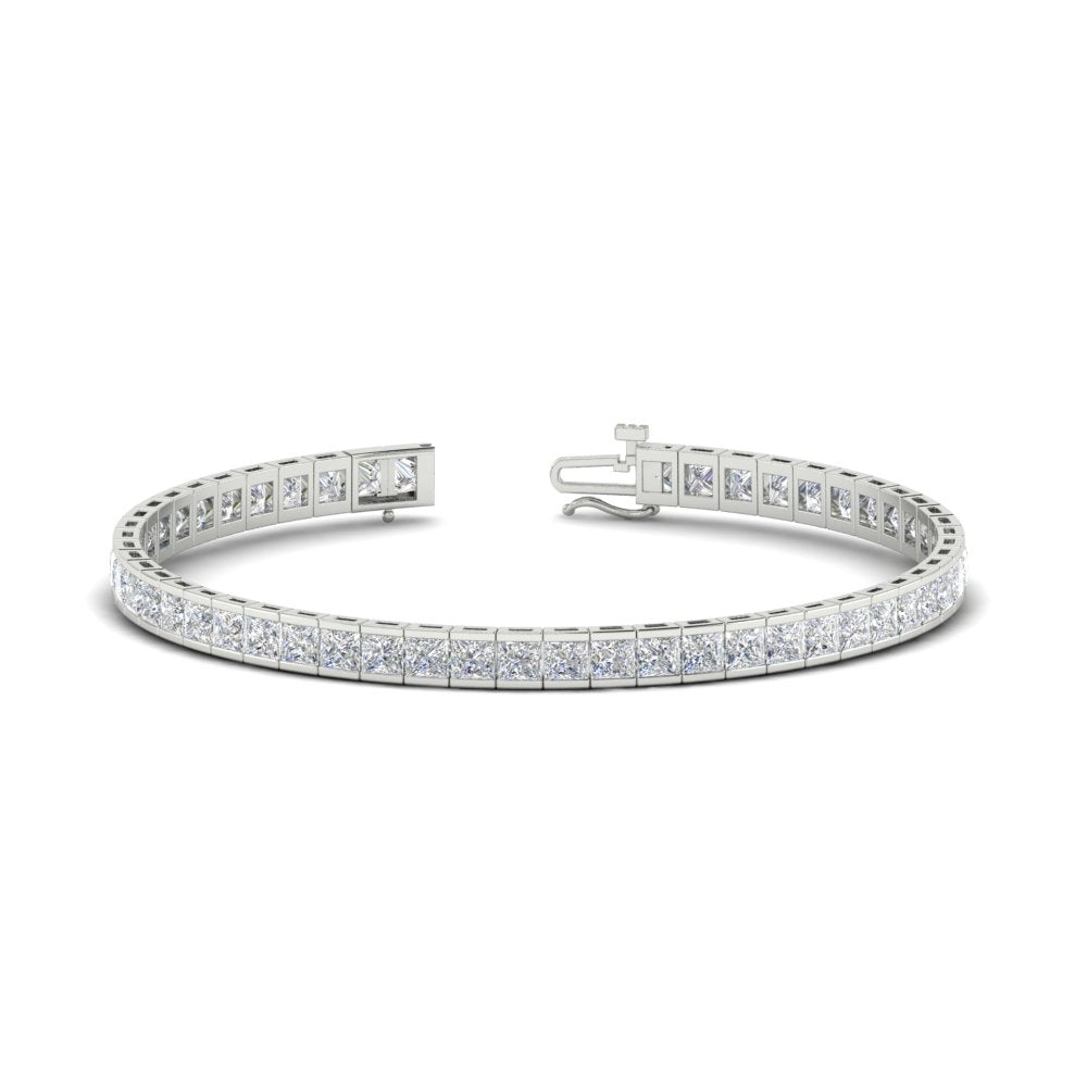 6.00 CTW Created Moissanite Princess Cut Half Bezel Tennis Bracelet in 14K Gold Over Sterling VossAgin