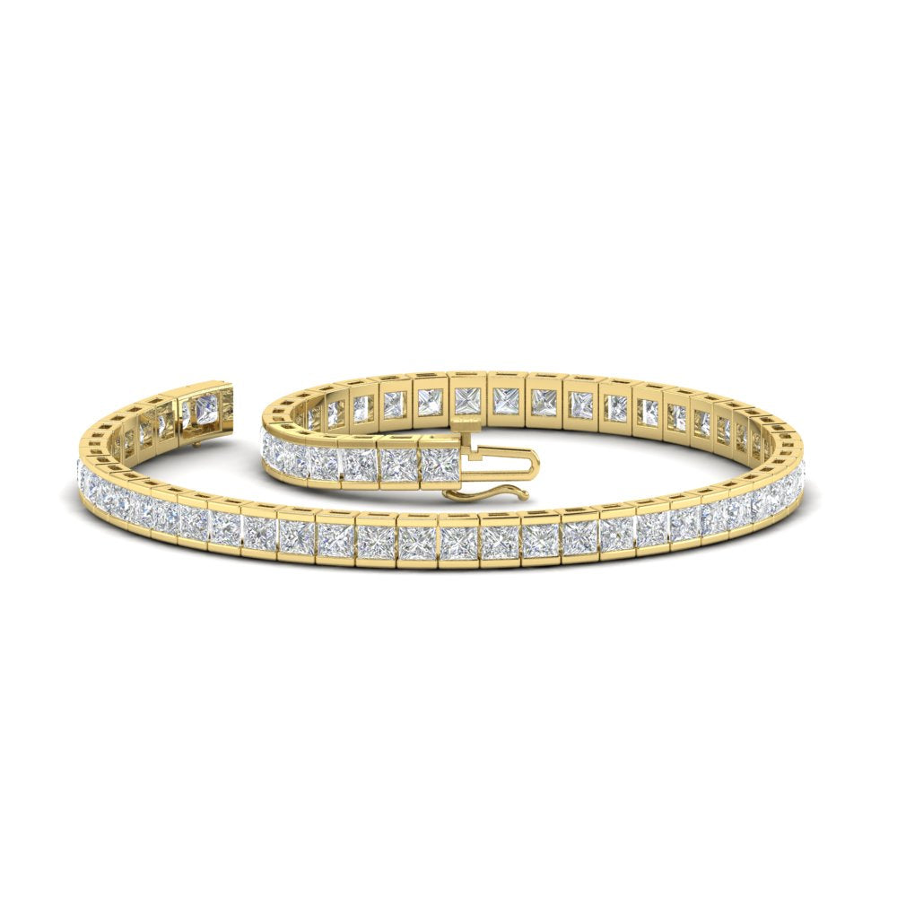 6.00 CTW Created Moissanite Princess Cut Half Bezel Tennis Bracelet in 14K Gold Over Sterling VossAgin