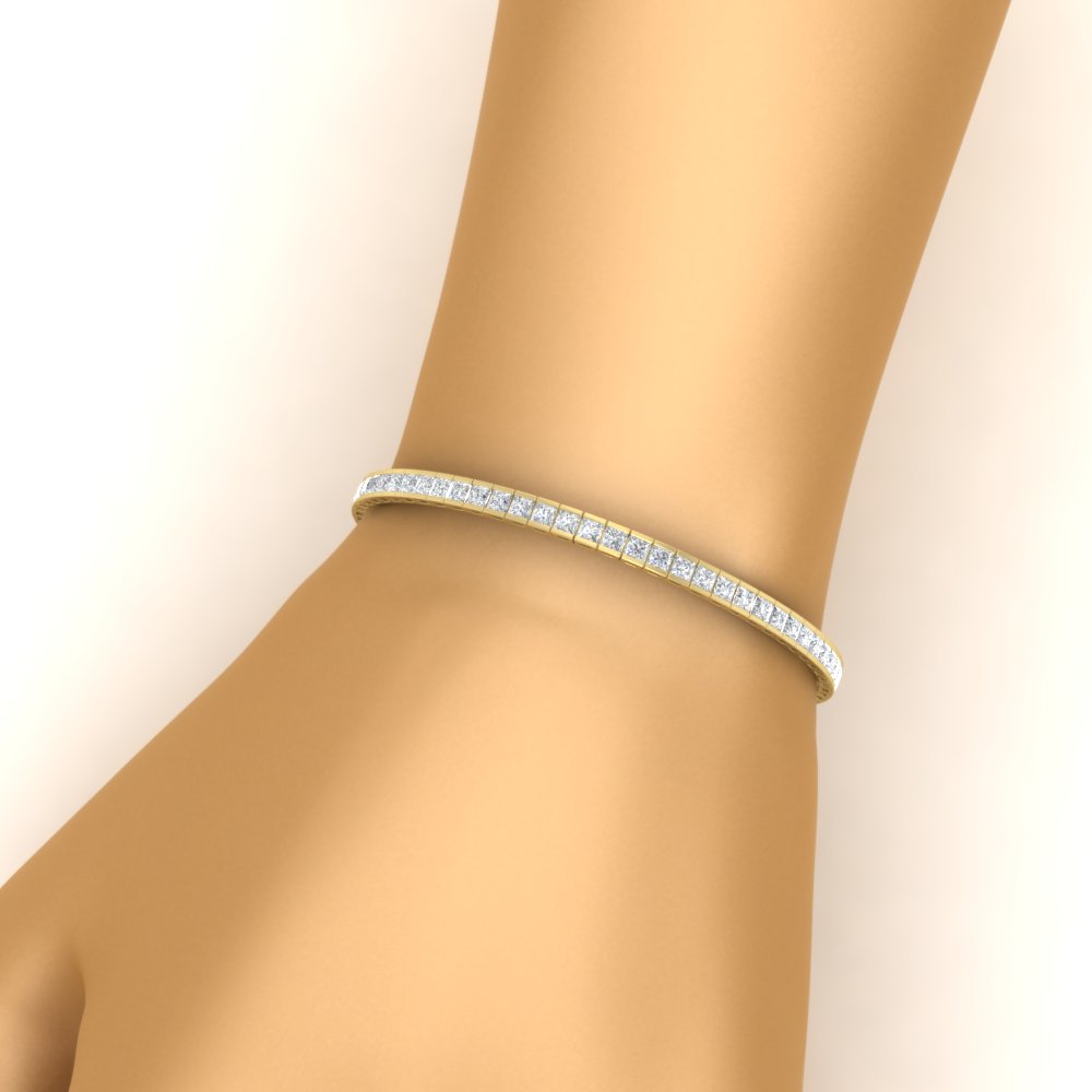 6.00 CTW Created Moissanite Princess Cut Half Bezel Tennis Bracelet in 14K Gold Over Sterling VossAgin