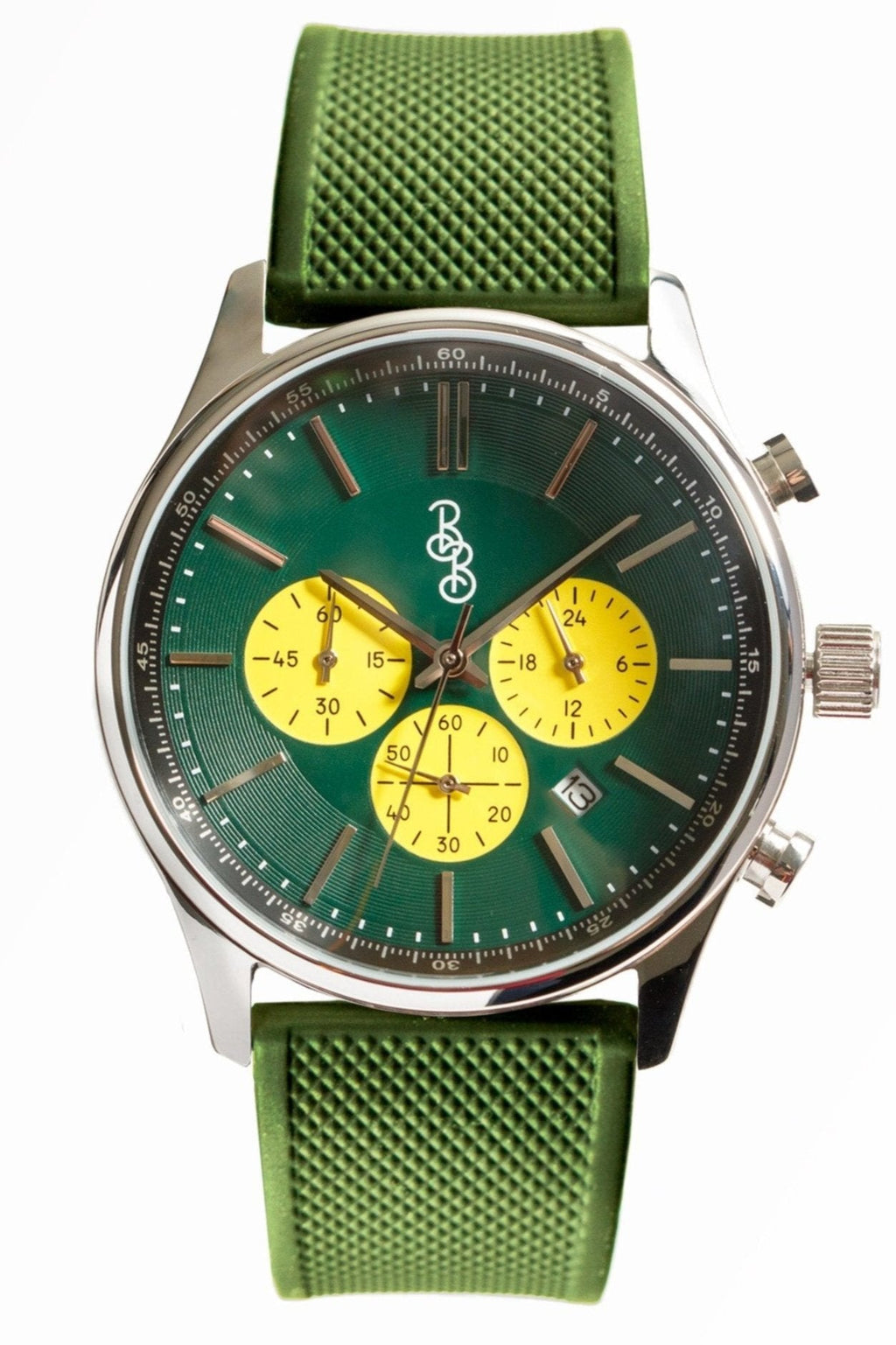 Green and Yellow Chronograph The Beyond Boring Watch Company