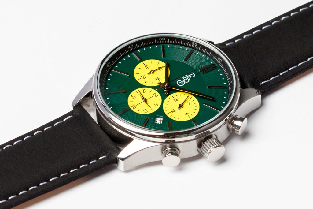Green and Yellow Chronograph The Beyond Boring Watch Company
