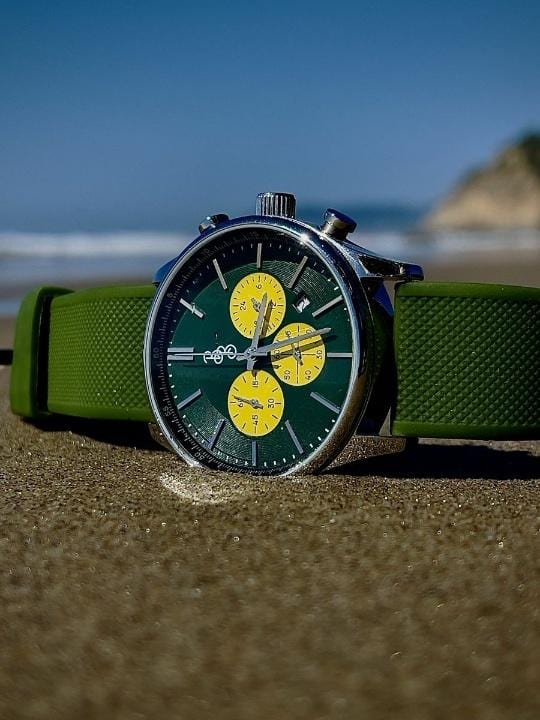 Green and Yellow Chronograph The Beyond Boring Watch Company