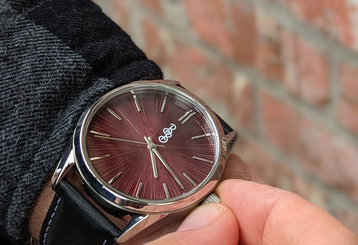 Burgundy Sunburst Watch The Beyond Boring Watch Company