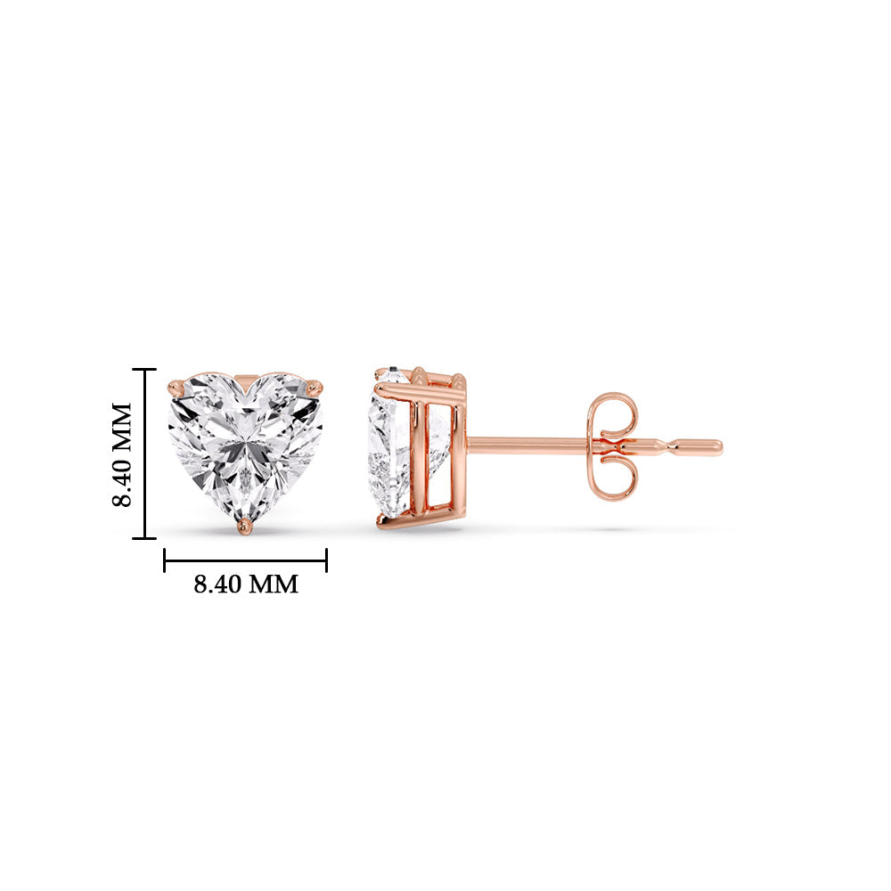 3 Prong Heart Shaped Diamond Solitaire Stud Earring in Basket Setting