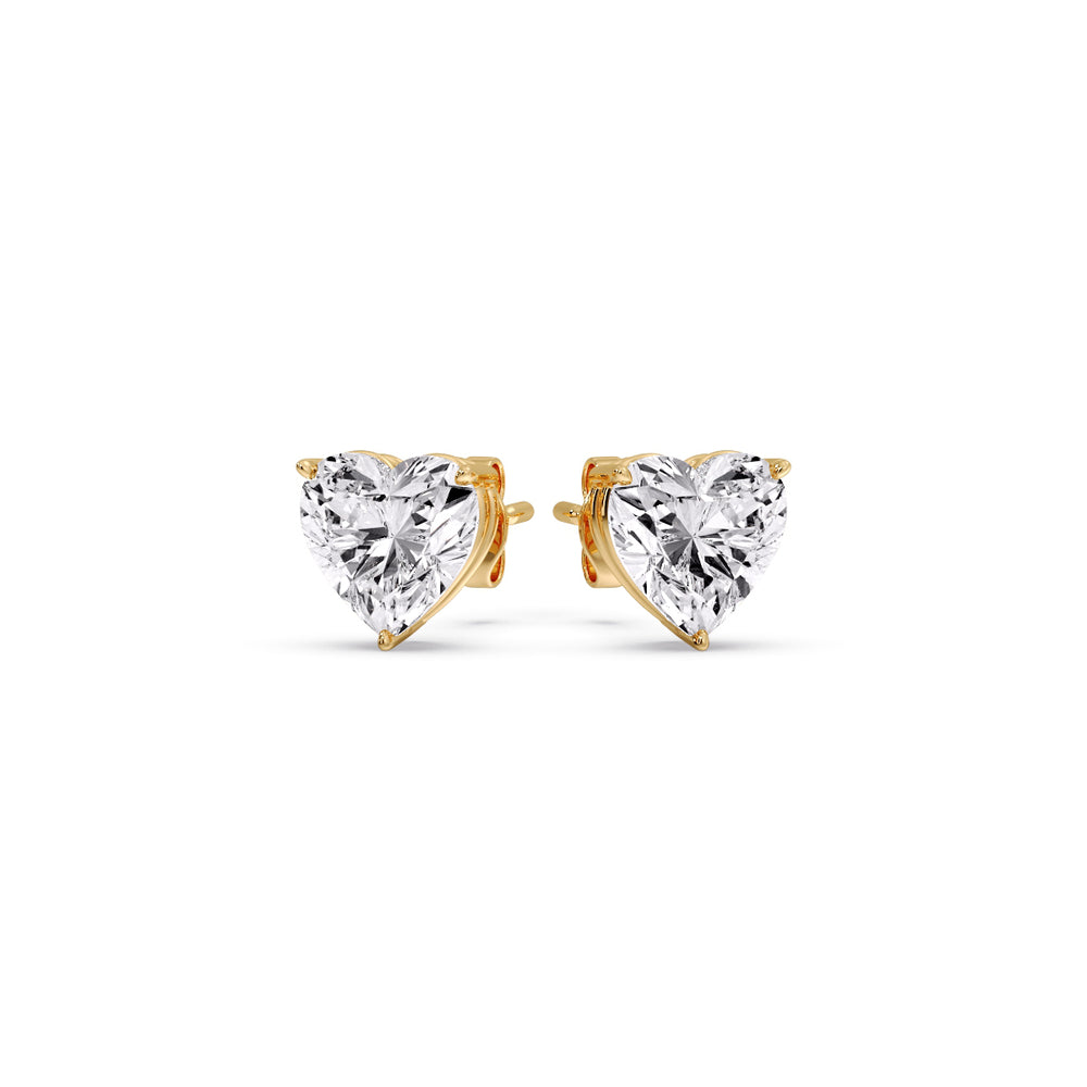 3 Prong Heart Shaped Diamond Solitaire Stud Earring in Basket Setting