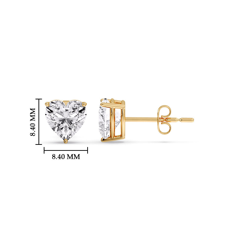 3 Prong Heart Shaped Diamond Solitaire Stud Earring in Basket Setting