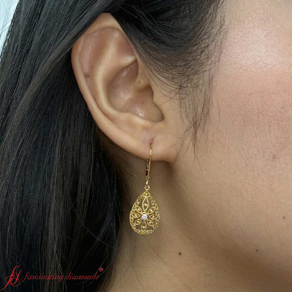 Filigree Diamond Openwork Teardrop Earrings