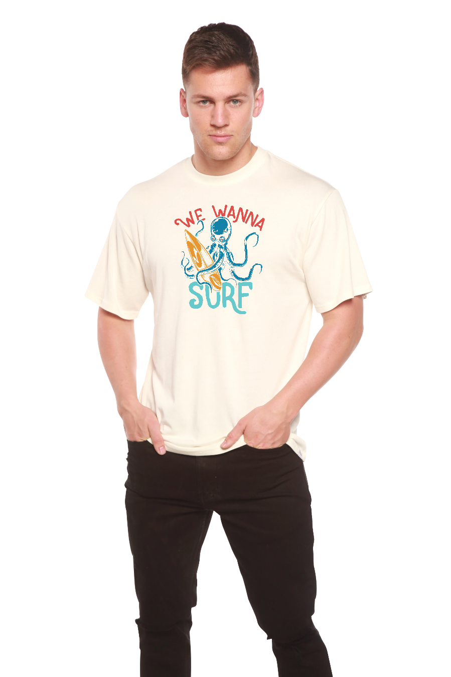 We Wanna Surf Men's Bamboo Viscose/Organic Cotton Short Sleeve Graphic T-Shirt Spun Bamboo