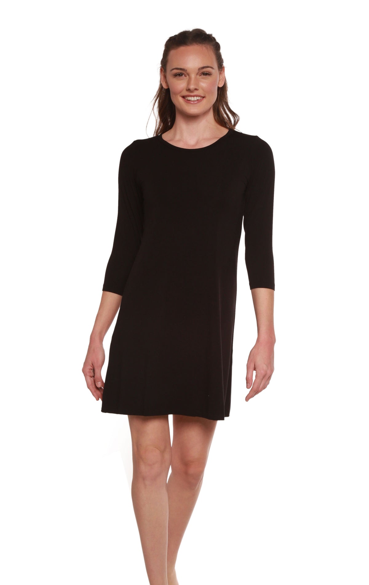 Women's A-Line Bamboo Viscose Dress in Black Spun Bamboo