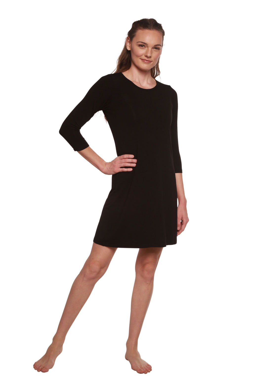 Women's A-Line Bamboo Viscose Dress in Black Spun Bamboo