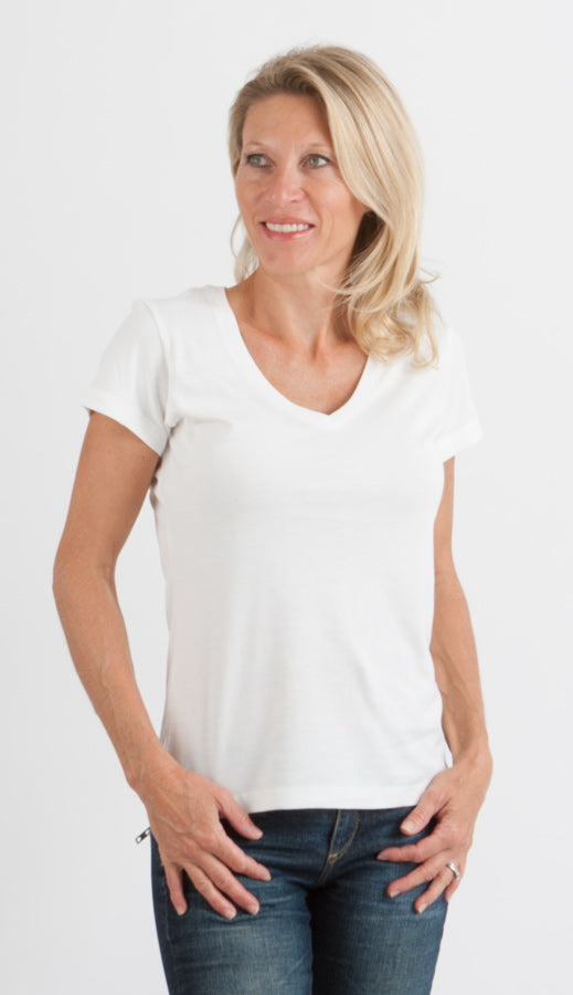 Women's Bamboo Viscose/Cotton V-Neck Cap Sleeve T-Shirt Spun Bamboo
