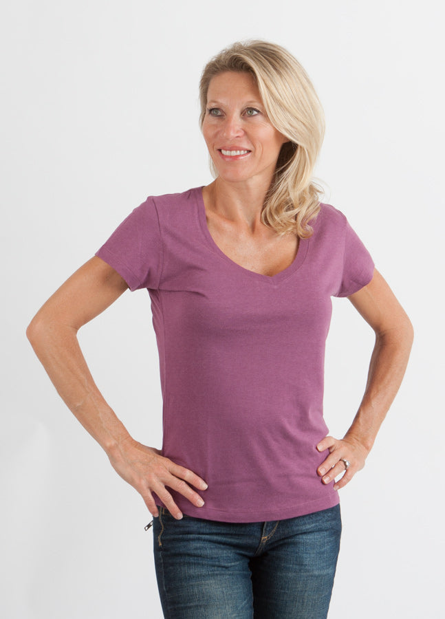 Women's Bamboo Viscose/Cotton V-Neck Cap Sleeve T-Shirt Spun Bamboo