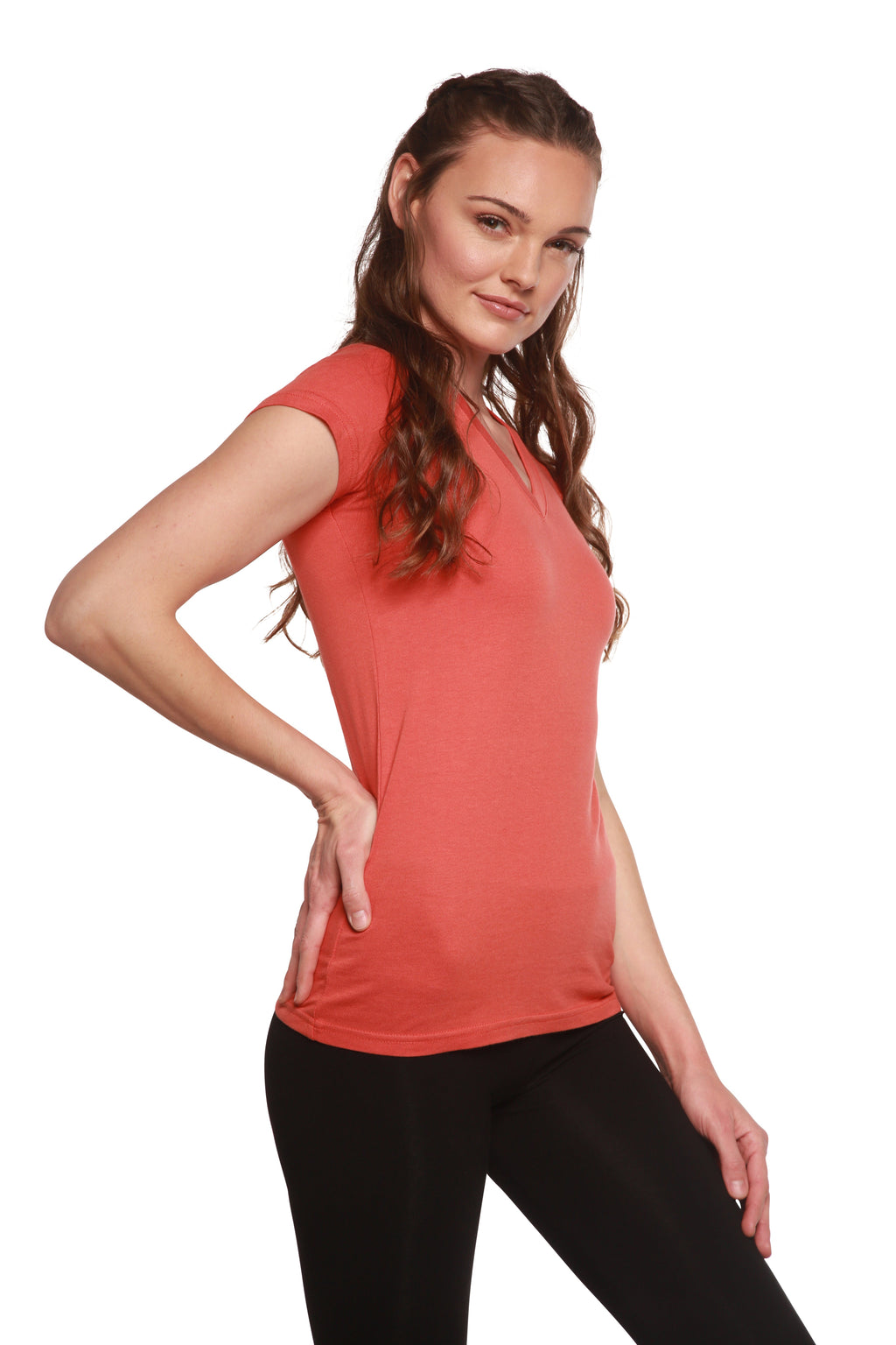 Women's Bamboo Viscose/Cotton V-Neck Cap Sleeve T-Shirt Spun Bamboo