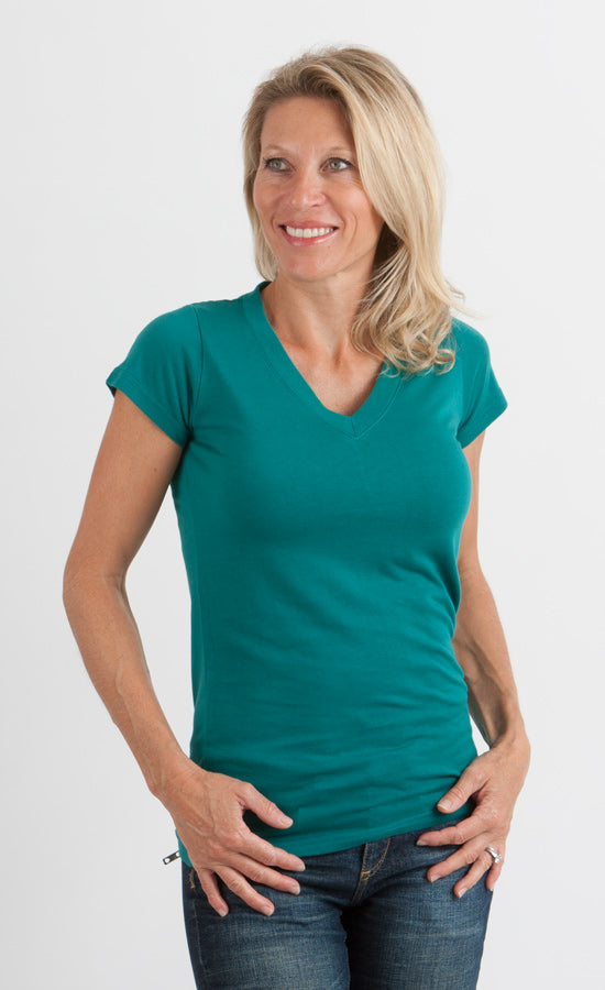 Women's Bamboo Viscose/Cotton V-Neck Cap Sleeve T-Shirt Spun Bamboo