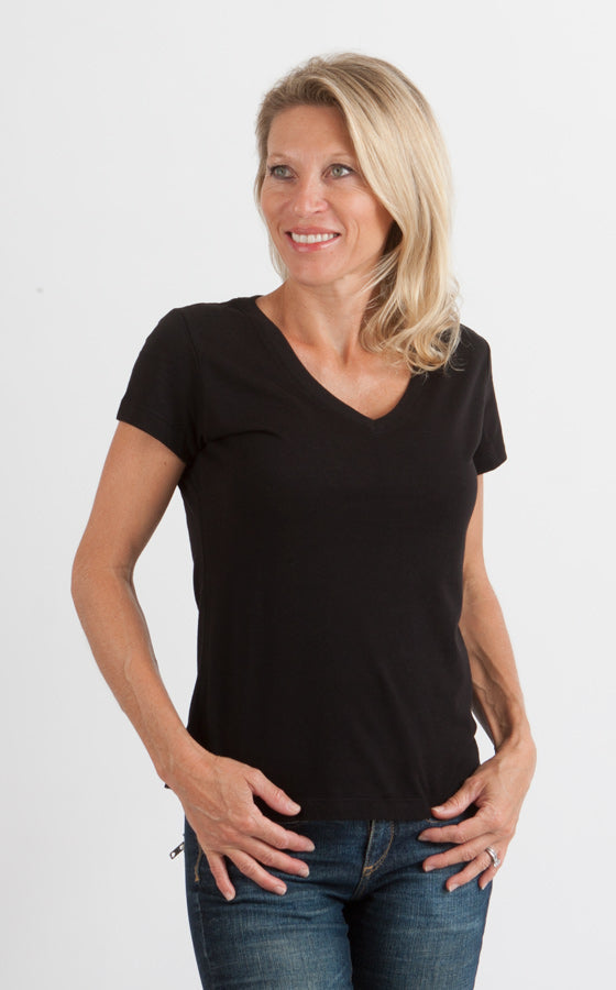 Women's Bamboo Viscose/Cotton V-Neck Cap Sleeve T-Shirt Spun Bamboo