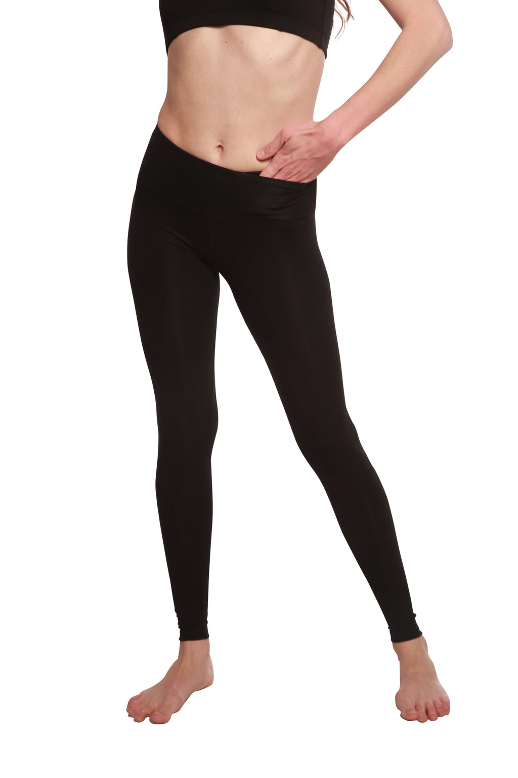 Clearance Women's Bamboo/Cotton Full Length Legging in Black Spun Bamboo