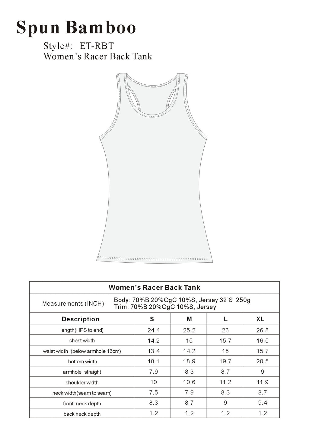 Clearance Women's Bamboo/Cotton Racer Back Tank Top Spun Bamboo