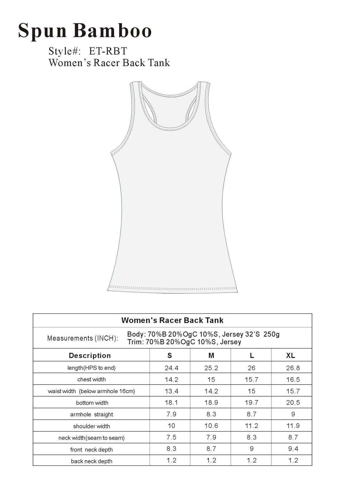 Clearance Women's Bamboo/Cotton Racer Back Tank Top Spun Bamboo